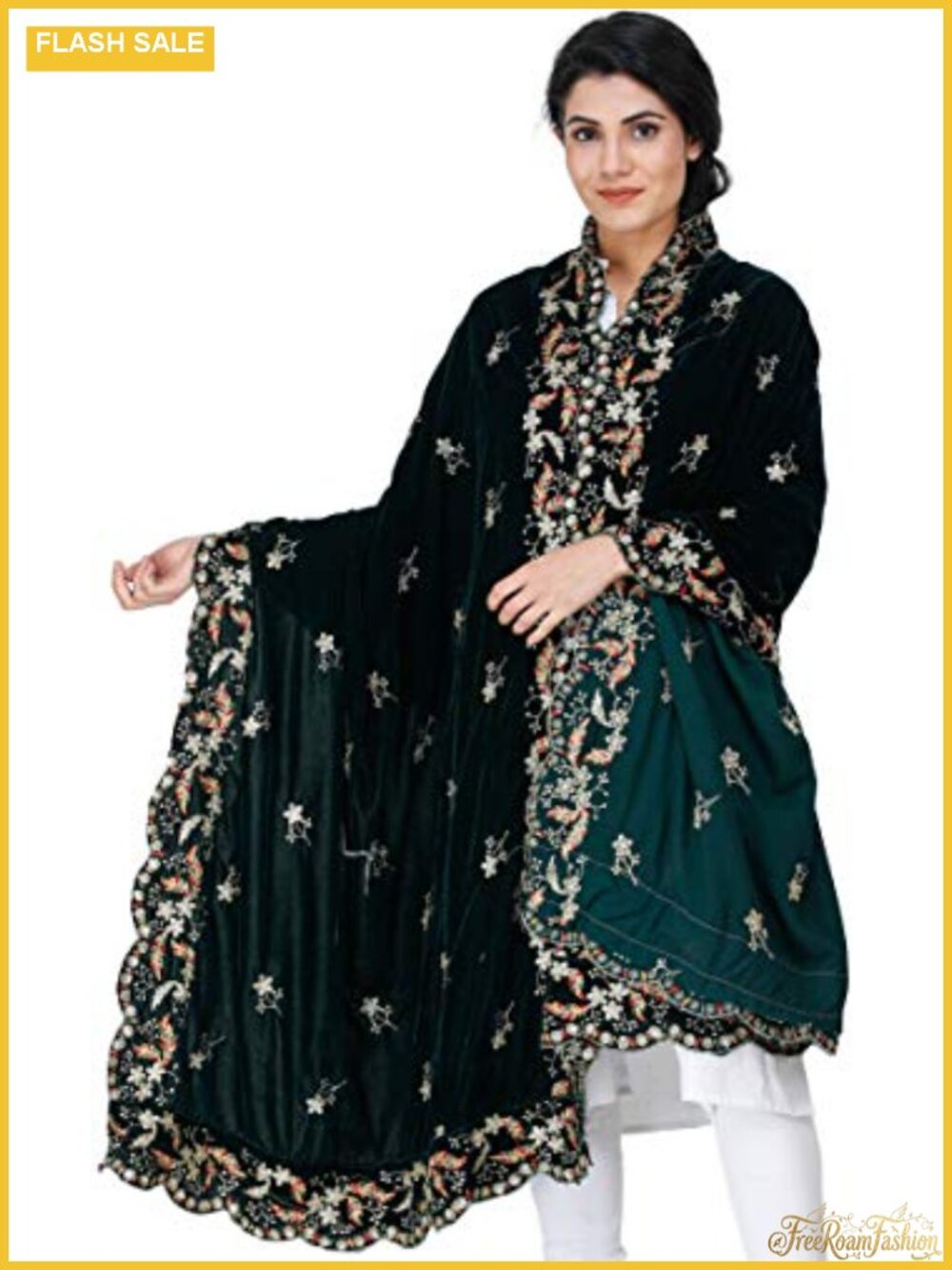 Velvet Dupatta Embroidered Floral Sequins Ethnic Stole Chunni